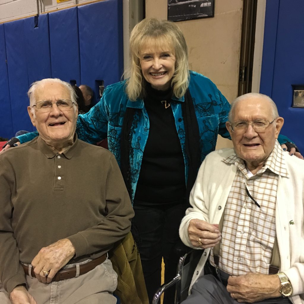 From left to right: Grandpa’s twin, actress Karolyn Grimes (who played Zuzu) and Grandpa posed for a photo together at the 2016 “It’s a Wonderful Life” Festival in Seneca Falls, NY.